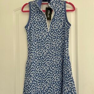 NWT RALPH LAUREN RLX TENNIS/GOLF BLUE/WHITE SPOTTED DRESS XXS!